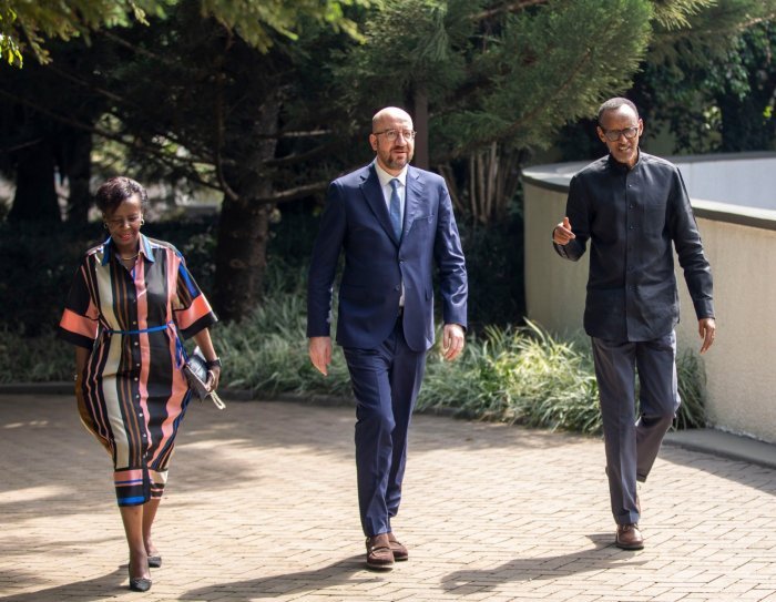 Perezida Kagame yakiriye Mushikiwabo na Charles Michel wa EU bari mu Rwanda